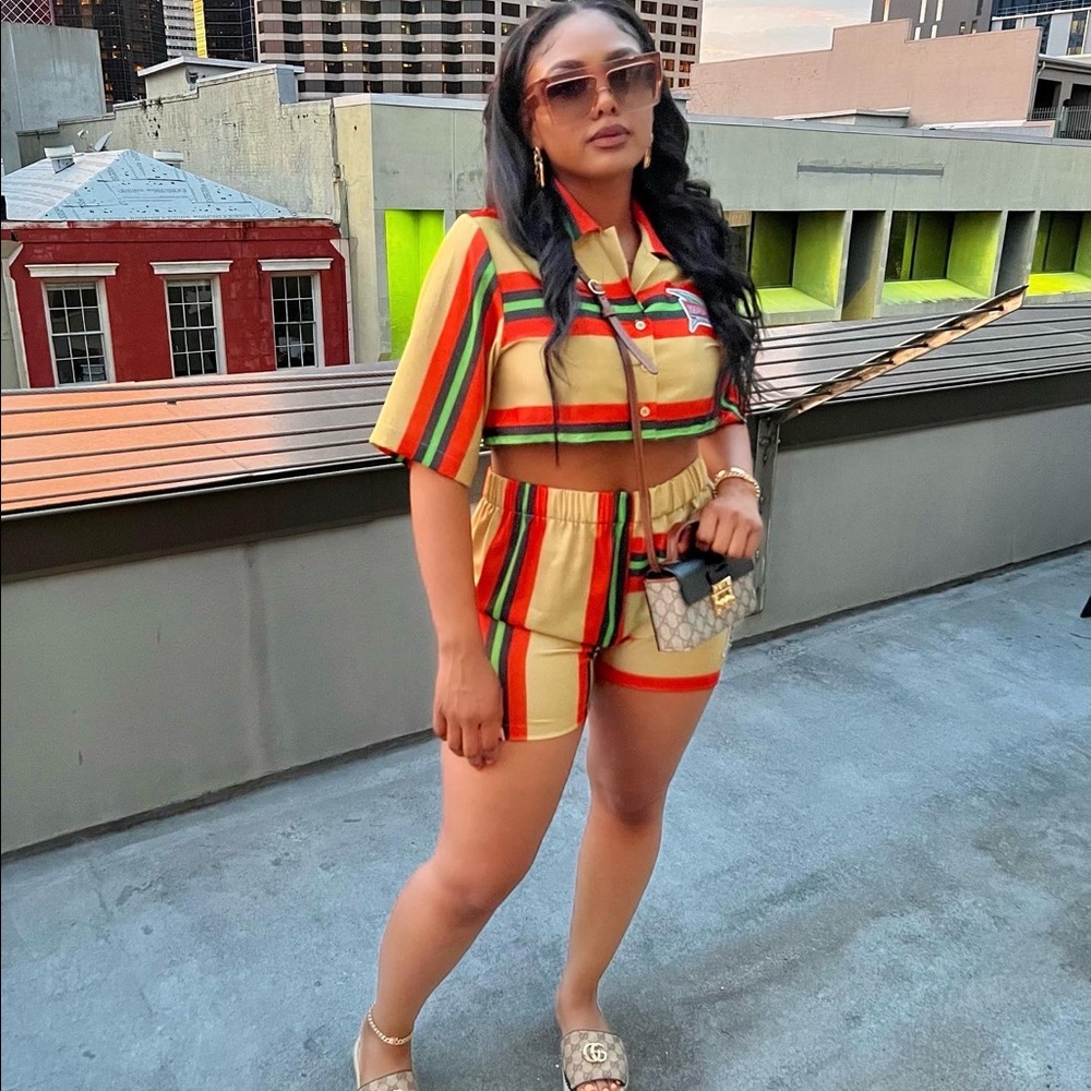 Fiorucci Motel Stripe Shorts and Stripe Shirt Set